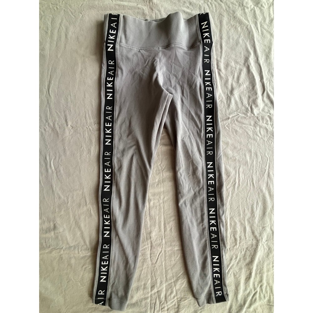 Nike Air Womens High Waisted Leggings Grey Black Side Tape Logo Tights Small